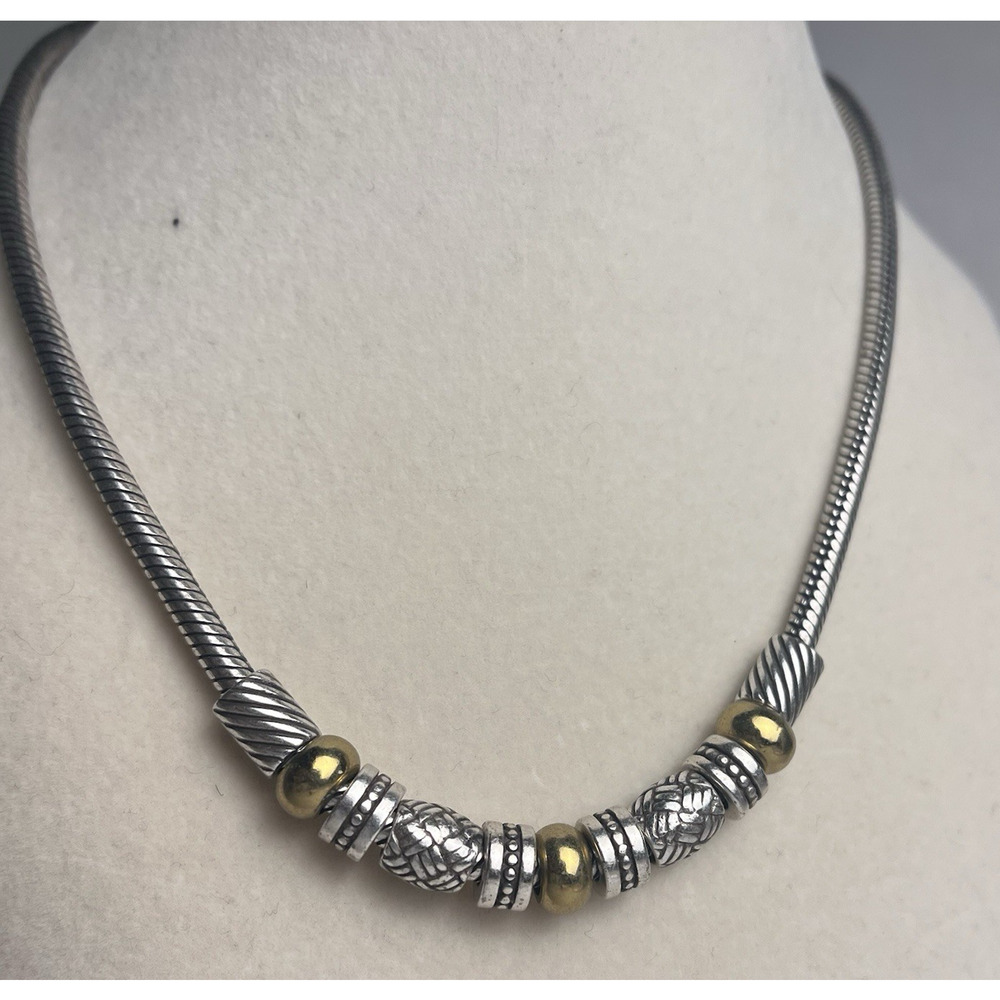 Brighton Travis Necklace Thick Snake Chain Slide Barrel Bead Silver Gold Tone - Picture 4 of 16